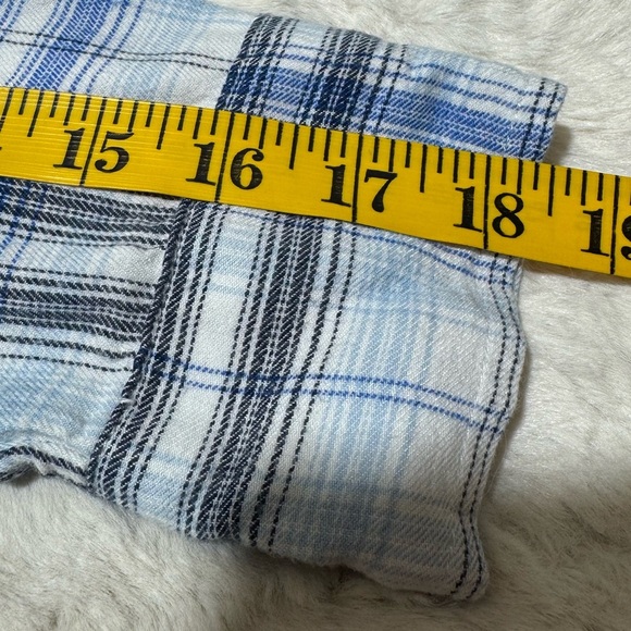 Aerie Blouse Women’s oversized SP Blue Plaid Hooded Button Front Long Sleeves - Picture 7 of 12